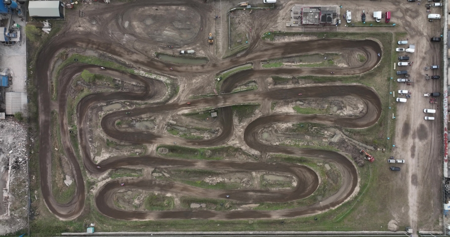 Motorcross racing dirt track. Offroad race course for motorcycle activitiy leisure and sports outdoors. Extreme sports active lifestyle racing track.