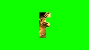 F - Burning letter isolated on green background for forming words and text animation in your video projects