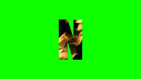 N - Burning letter isolated on green background for forming words and text animation in your video projects