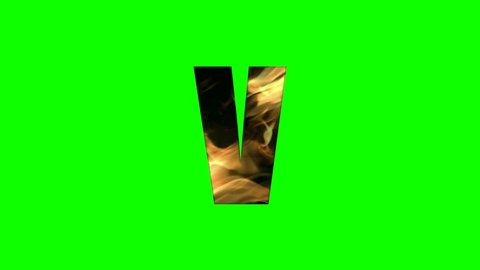 V - Burning letter isolated on green background for forming words and text animation in your video projects