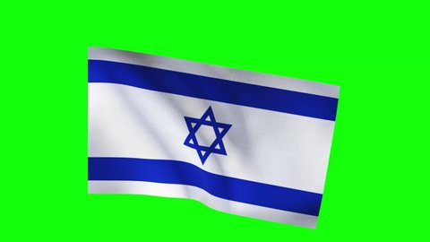 israel flag waving on Green Backgrounds.Seamless 4k resolution animation of israel symbol. Chroma key.