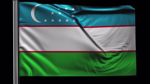 Uzbekistan flag waving in the wind. Looped video with a transparent background (ProRes with Alpha channel)