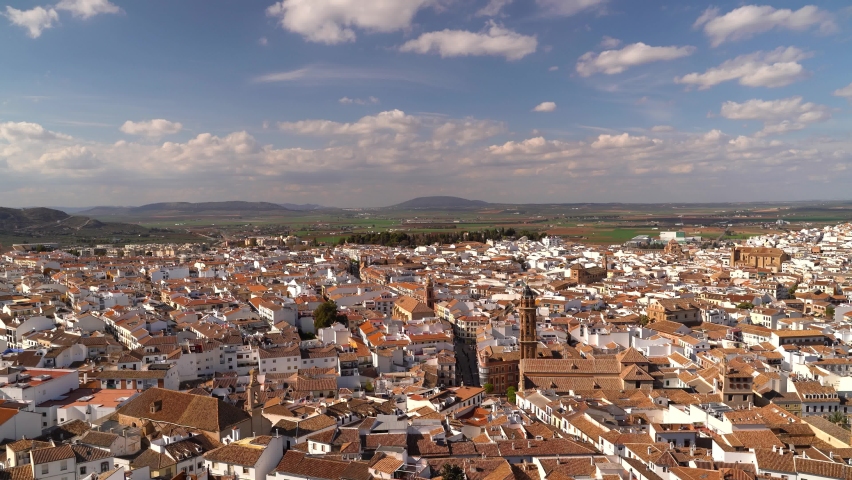 Incredible view over beautiful typical Spanish city on clear day
