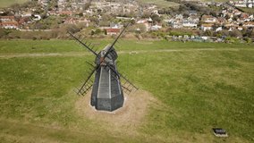 Beacon Mill or New Mill at Rottingdean, Sussex in England. Aerial approach
