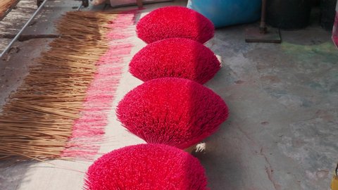 Red Insence Sticks. Drying insences at home under sunlight Drying insence sticks.
