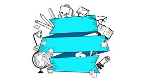 Animated Happy Teacher's Day Creative Banner Template. Animated Banner Design. Vintage Retro Blue Ribbon with Hand Drawn School objects and education stationary. Back to School Concept. - Powered by Shutterstock - Get 15% off with code: PIKWIZARD15