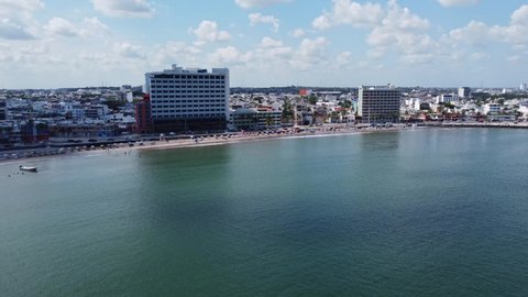 Shot of canes at Veracruz port. Aerial view of the Veracruz world trade port, in Mexico.