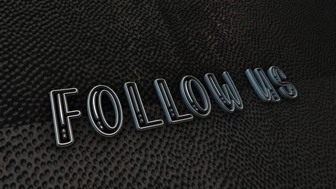 Follow Us 3D text with glitch effect loop title on dark grunge background. 4K 3D seamless loop Follow Us glitch effect element text animation on black for intro title. 

