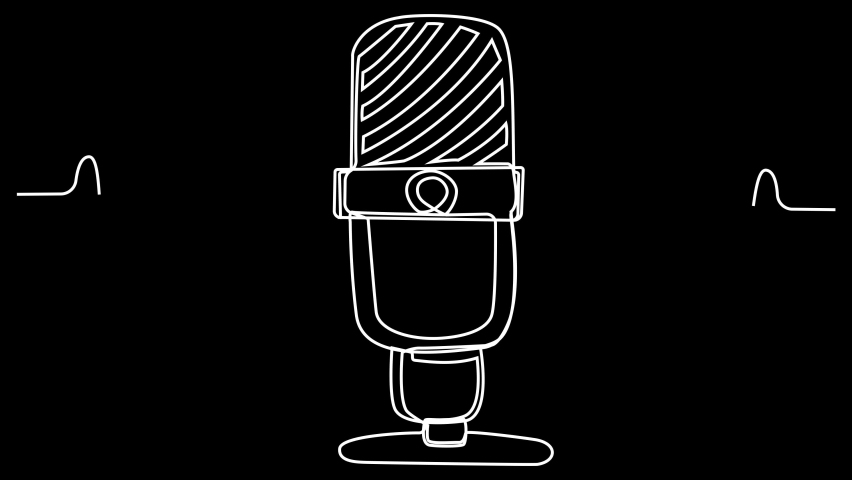 Line microphone animation with sound waves. Audio technique of a streamer, a podcaster, a musician. Contour equipment of audio broadcasting. White lines on white.  | Shutterstock HD Video #1089315657