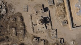 Sindh Pakistan 2021, Aerial 4K footage of Makli necropolis hundreds of years old graveyard, ancient graveyard, landmarks of Sindh, Thatha, landscape. Bird eye view