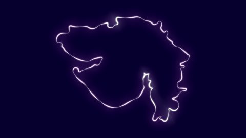 Continuous line drawing of Indian state Gujarat. Gujarat one line drawing with lightning effect. Glowing effect on   Gujarat map. Gujarat Day line creative illustration