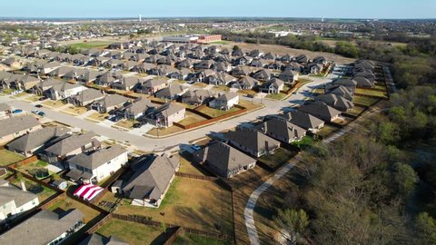 Aerial footage flying over a neighborhood in Anna Texas.
