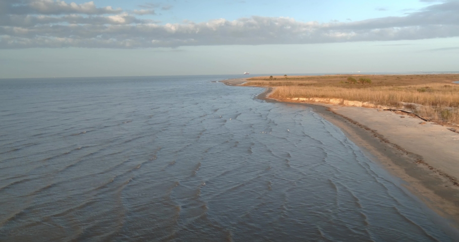 Aerial view of beach area on Galveston, Island Texas
