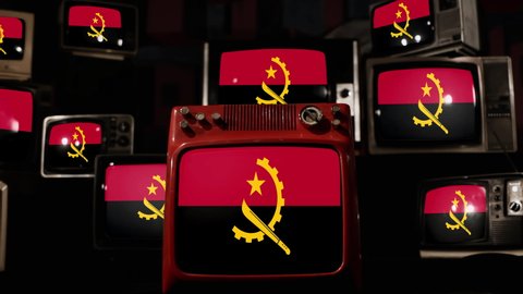 Flag of Angola and Vintage Televisions. 4K Resolution.