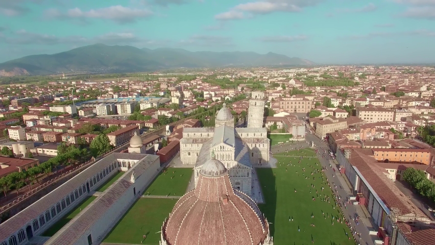 Aerial view of Pisa and Field of Miracles on a beautiful summer day in slow motion. Royalty-Free Stock Footage #1089326771