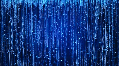 Blue Light and stripes moving fast dark background. Abstract Technology Background. Binary data streaming code. 3d animation. virtual data transfer in network internet. cyber technology background.