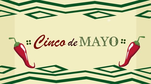 cinco de mayo lettering and chili pepers , 4k video animated
