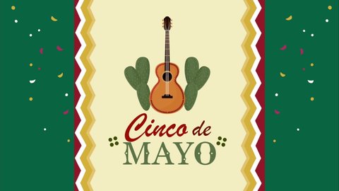 cinco de mayo lettering with guitar , 4k video animated