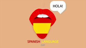 Spanish language day flag on the language, art video illustration.