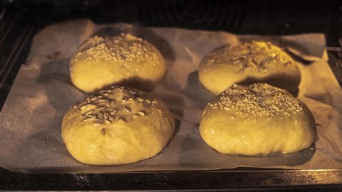 Making craft yeast-free whole grain bread in a home oven, time lapse