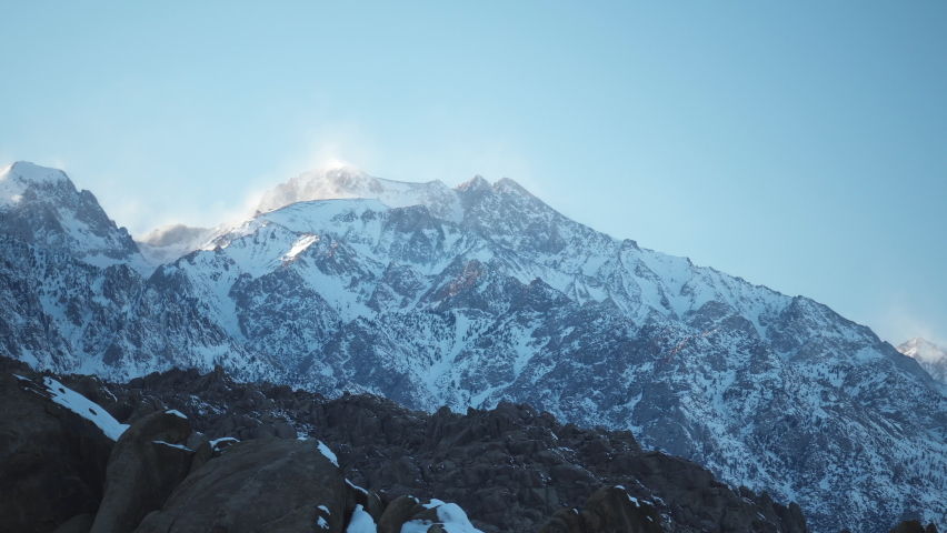 Snowy mountains slope at Eastern Sierra Nevada, view from Alabama hills, California