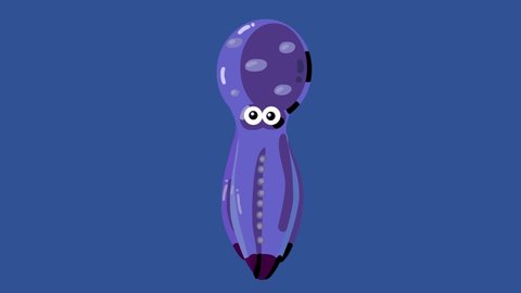
Swimming cartoon animation octopus loop with alpha channel. No bubbles version, character only. Cute animal isolated.