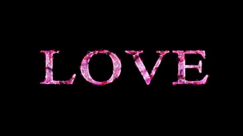 the word love written in pink with an electricity effect. the word love isolated on black background. looping text animation