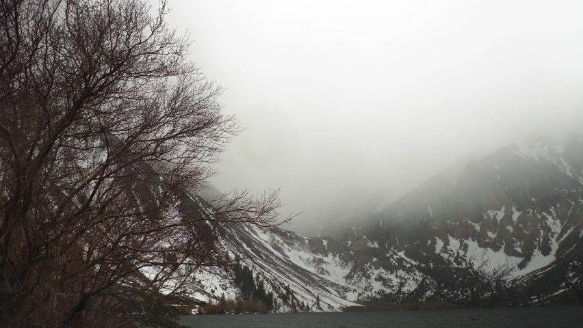 scenic landscape natural view of convict lake Sierra Nevada mountains California, winter trekking hiking