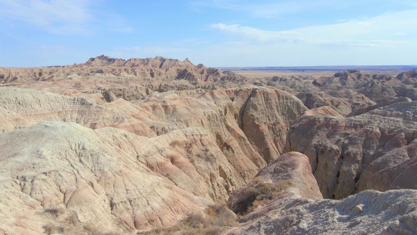 Desert mountain hills in Badlands National Park, South Dakota. Aerial view