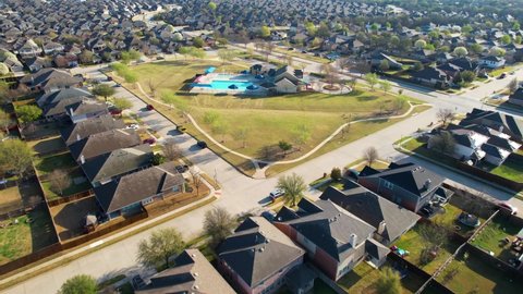 Anna , Texas , United States - 04 02 2022: Aerial footage of pool and recreation center in Anna Texas