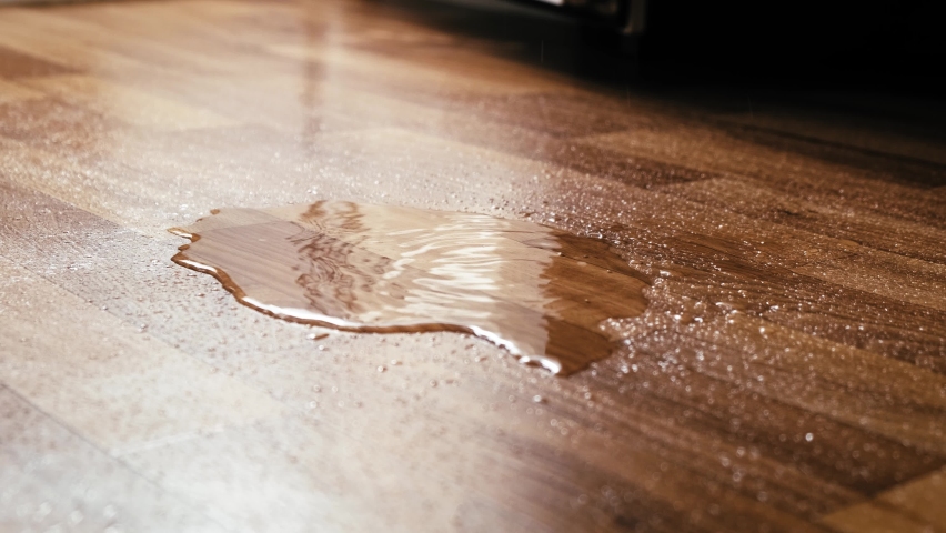 Water drips from above onto the floor in the apartment, close-up. Flood concept Royalty-Free Stock Footage #1089346777