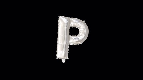 Silver Helium Balloon with Letter P. Loop Animation with Alpha Channel Prores 4444.
