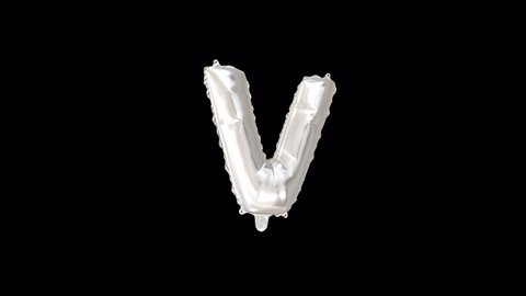 Silver Helium Balloon with Letter V. Loop Animation with Alpha Channel Prores 4444.