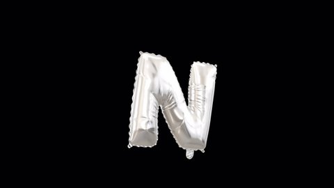 Silver Helium Balloon with Letter N. Loop Animation with Alpha Channel Prores 4444.