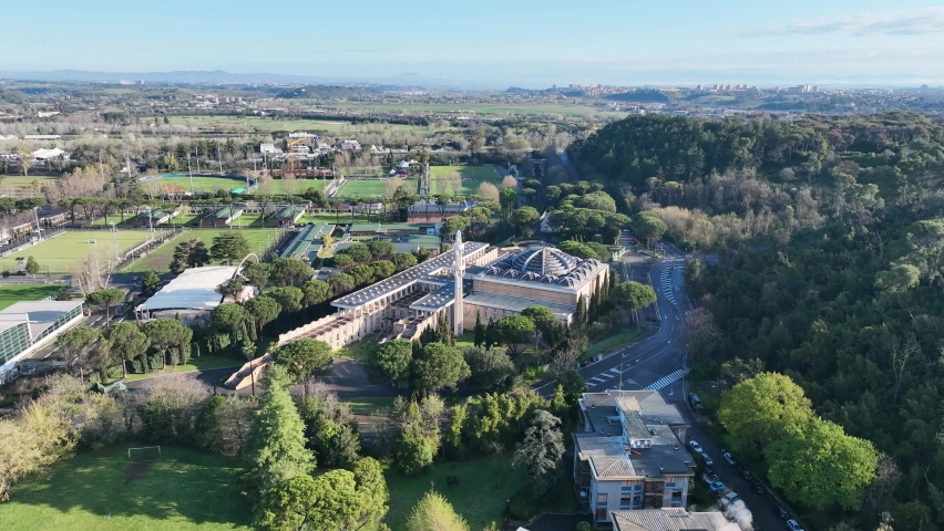 The Parioli Mosque in Rome.
Aerial view of the mosque in Rome.