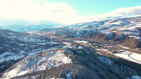 Aerial View of Avon, Colorado USA, Beaver Creek Ski Resort Gateway on Sunny Winter Day