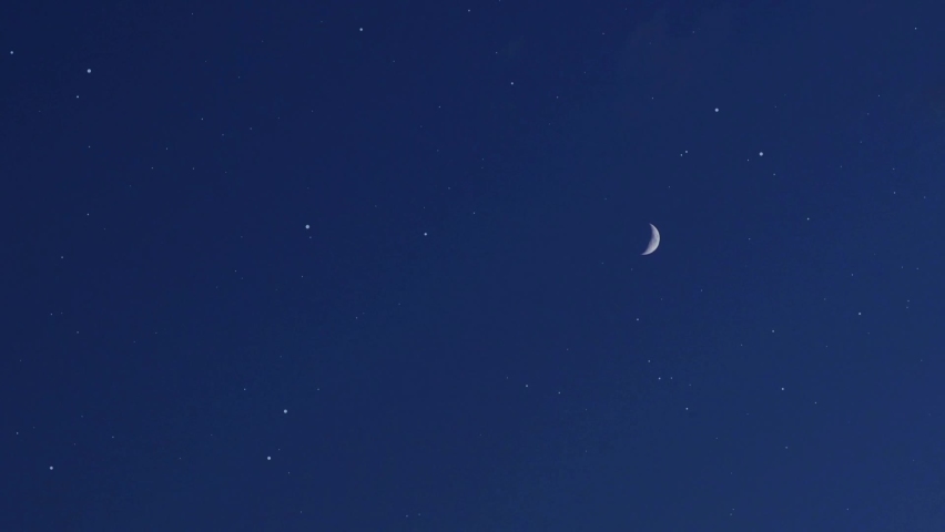 Blue Starry Sky and Moon, Time Lapse. Natural Abstract Background from Dark Sky Stars and Moon. Royalty-Free Stock Footage #1089362723