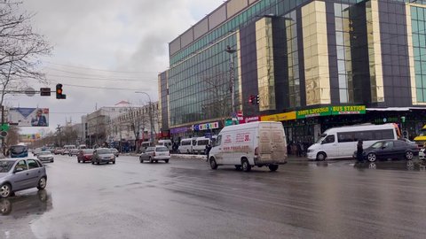 Kutaisi, Georgia - March 18, 2022: Traffic on Ilia Chavchavadze street.
