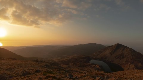 Snowdonia Wales mountain sunset timelapse view of the Rhinogydd