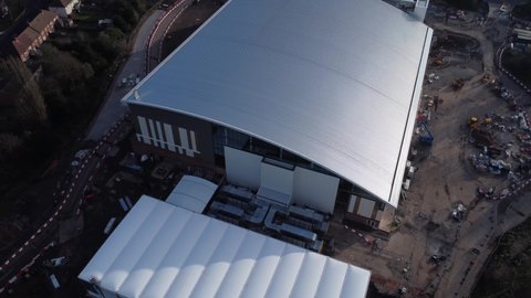 BIRMINGHAM, UK - 2022: Aerial view of Sandwell Aquatics centre construction for Birmingham 2022