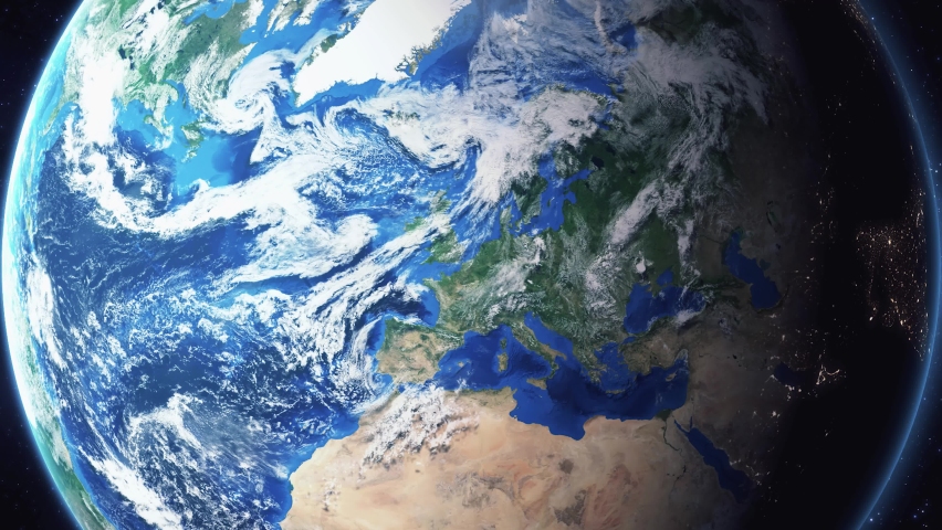 Earth zoom in from space and focus on Nanterre, France. The animation continues by zoom out through clouds and atmosphere into space. Background for travel intro. Royalty-Free Stock Footage #1089364117
