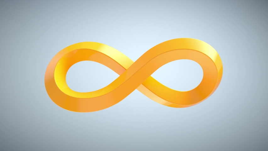 Infinity orange sign on grey background. Geometric abstract shape. Financial Website, apps, social media, presentation, design template element and other e-commerce. Seamless loop, 3d animation in 4K