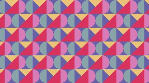Animated pattern with abstract geometric tiles. Motion graphic background in a flat design. Very peri violet elements in abstract geometric mosaic