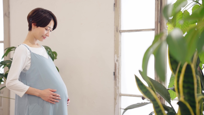 Middle aged pregnant Asian woman. Royalty-Free Stock Footage #1089367015