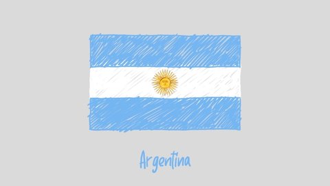Argentina Flag Marker Whiteboard or Pencil Color Sketch Looping Animation