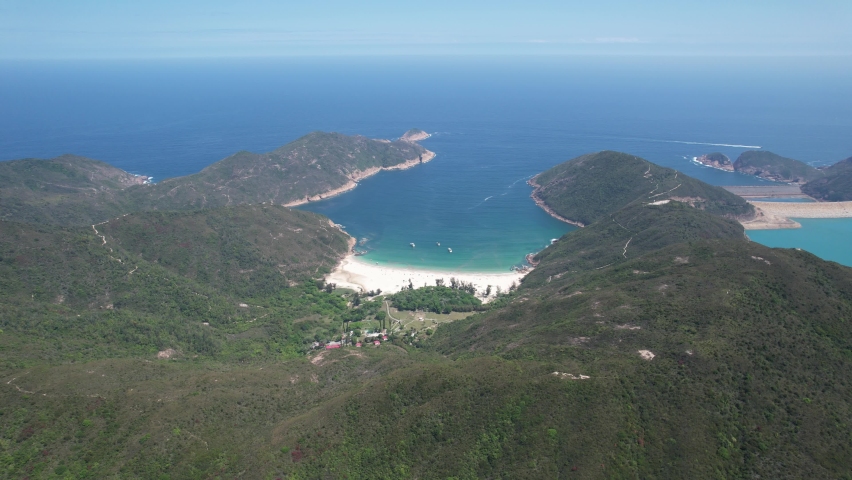 High Island Reservoir East Dam in Sai Kung Hong Kong Global Geopark ,is a rare volcanic hexagonal rock columns, beautiful scenery, hiking trails, beaches and islands, geological formations, sea bay, a