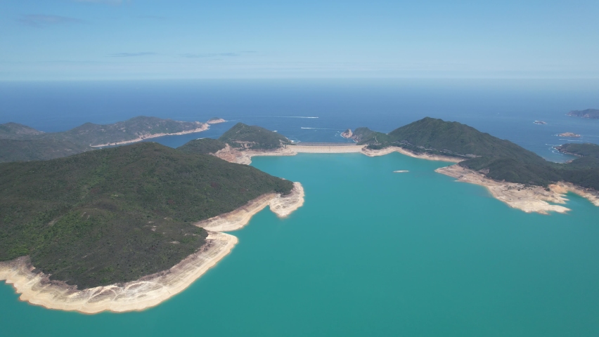 High Island Reservoir East Dam in Sai Kung Hong Kong Global Geopark ,is a rare volcanic hexagonal rock columns, beautiful scenery, hiking trails, beaches and islands, geological formations, sea bay, a
