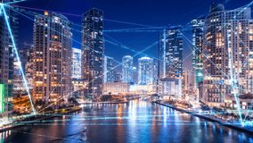 Intelligent City Communicating Big data Ai Aerial view Smart city Network IoT and GPS Tracking Of Traffic Data Satellite 5G Connection and Communication network concept  - Powered by Shutterstock - Get 15% off with code: PIKWIZARD15