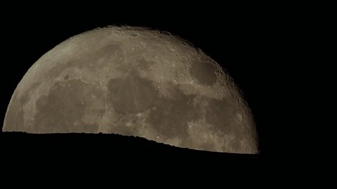 8K 7680X4320 4320p.Full moon rising in cloudless night sky.Black background.Time lapse moonrise and moonset.Moon is Earth’s only permanent natural satellite.It is one of the largest natural satellites
