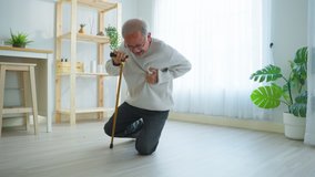 Asian senior older man having chest pain feel suffer from heart attack. Attractive older mature patient has difficulty breath clutching chest from acute pain while walking with walker in living room. - Powered by Shutterstock - Get 15% off with code: PIKWIZARD15